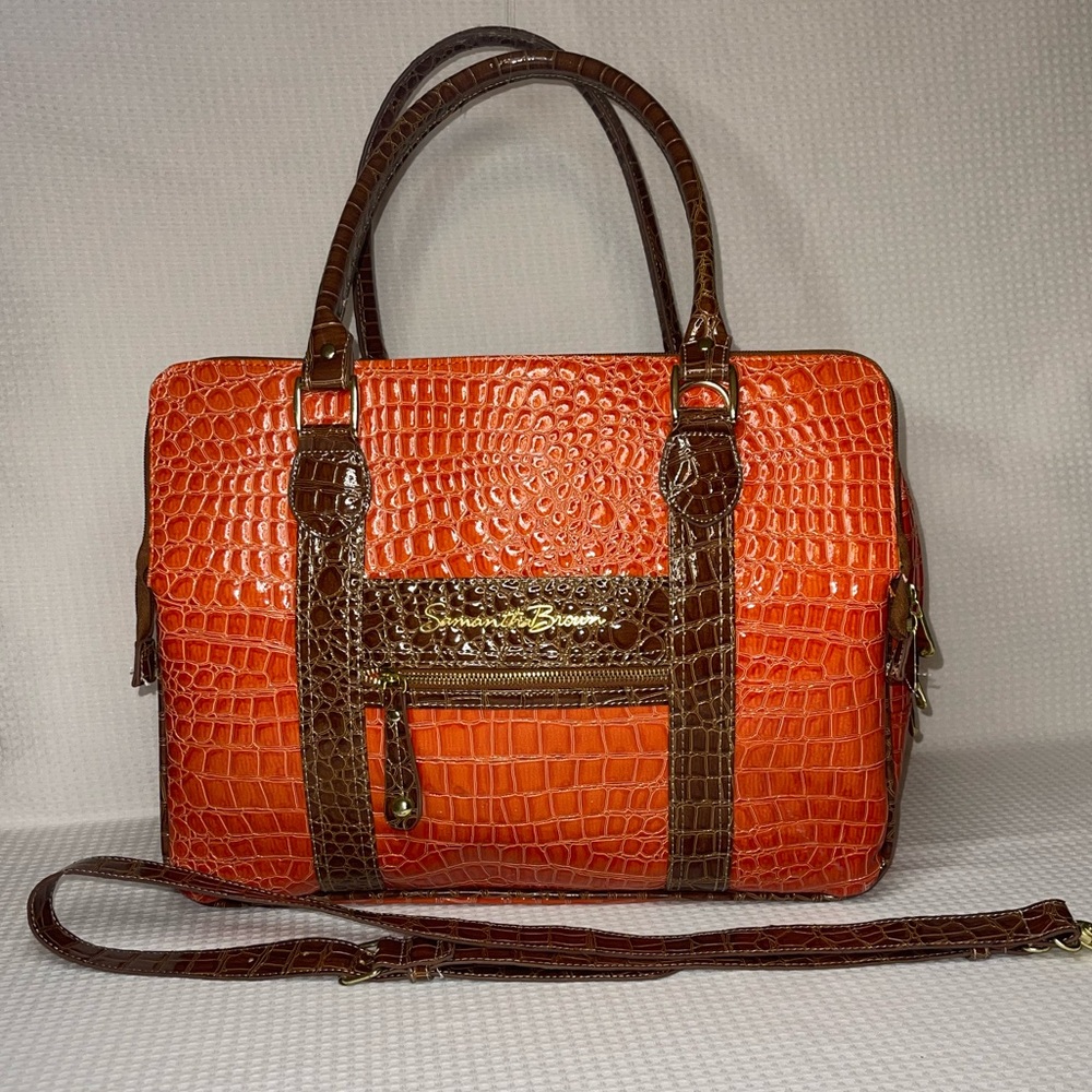 Samantha Brown Large Croc-Embossed Travel Laptop Bag Weekend Tote Purse W Strap